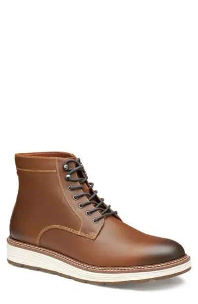 Johnston & Murphy Upton Plain Toe Waterproof Boot In Dark Tan Full Grain