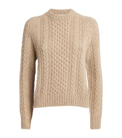 Johnstons Of Elgin Aran Cable Knit Cashmere Sweater In Oatmeal