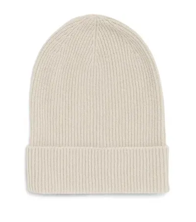 Johnstons Of Elgin Cashmere Ribbed Beanie In Beige