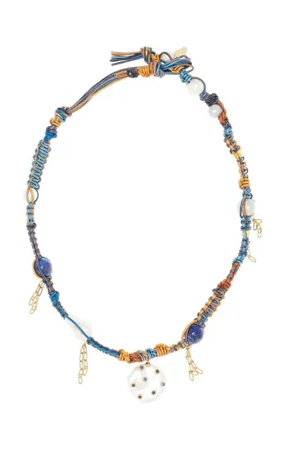 Joie Digiovanni Blue Night Sky Pearl Rockstar Leather Necklace In Multi