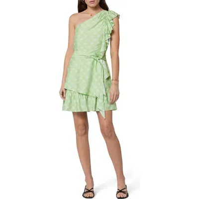 Joie Nerea Paisley One-shoulder Dress In Quiet Green And Porcelain