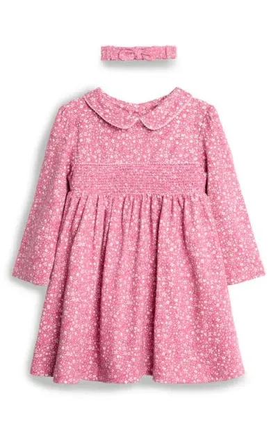 Jojo Maman Bébé Babies' Jojo Maman Bebe Ditsy Floral Long Sleeve Cotton Dress & Headband Set In Pink