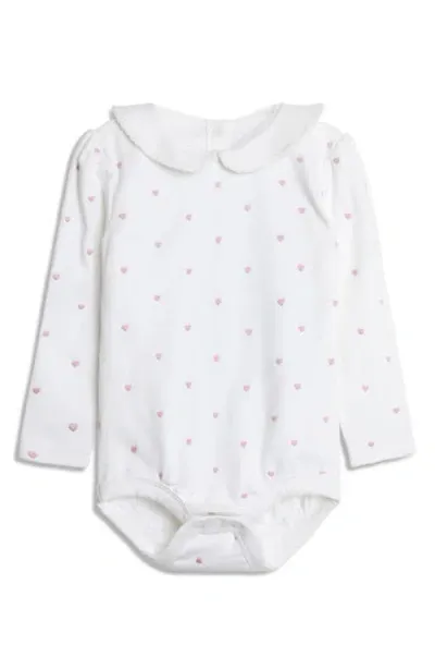 Jojo Maman Bébé Babies' Jojo Maman Bebe Heart Embroidered Peter Pan Collar Bodysuit In White