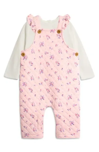 Jojo Maman Bébé Babies' Jojo Maman Bebe Quilted Floral Cotton Overalls & Top Set In Pink