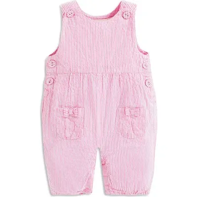 Jojo Maman Bébé Babies' Jojo Maman Bebe Stripe Cotton Seersucker Dungarees Romper In Pink