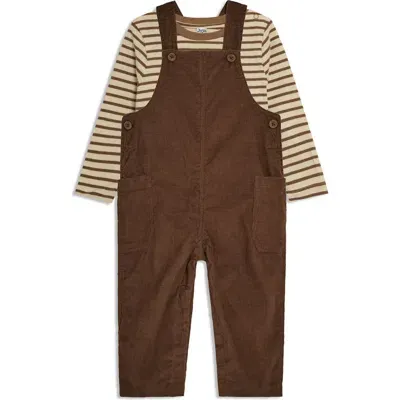 Jojo Maman Bébé Babies' Jojo Maman Bebe Stripe Long Sleeve Cotton T-shirt & Corduroy Overalls Set In Brown