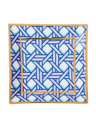 Jonathan Adler Basketweave Square Tray In Blue