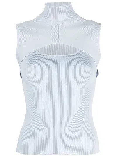 Jonathan Simkhai Ribbed-knit Cut-out Top In Blue