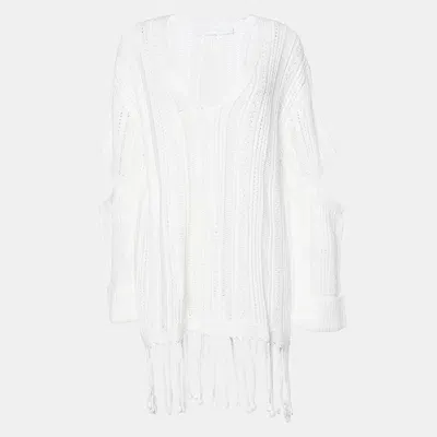 Pre-owned Jonathan Simkhai White Chunky Knit Rayna Cut-out Poncho M