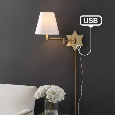 Jonathan Y David 1-light French Country Swing Arm Wall Sconce With Led, Usb Port, And Pull-chain In Multi