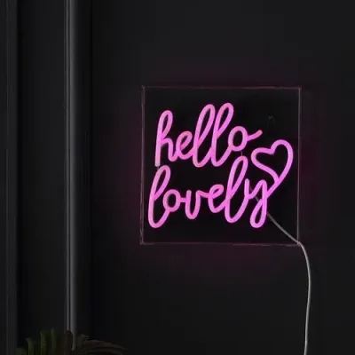 Jonathan Y Hello Square Contemporary Glam Acrylic Box Usb Operated Led Neon Light In Pink