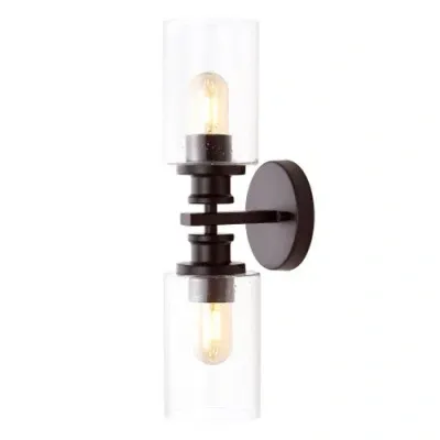 Jonathan Y Jules Cylinder 2-light Iron/seeded Glass Farmhouse Contemporary Led Wall Sconce In Oil Rubbed Bronze