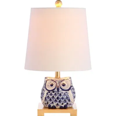 Jonathan Y Justina Ceramic Mini Led Table Lamp In Blue/white