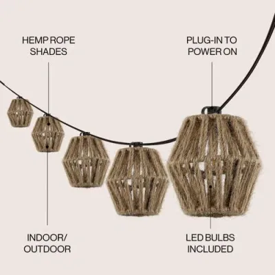 Jonathan Y Samara 10-light Indoor/outdoor Mid-century Classic Incandescent C7 Lantern Hemp Rope Shad In Brown