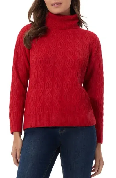 Jones New York Cable Stitch Turtleneck Sweater In Deep Rouge