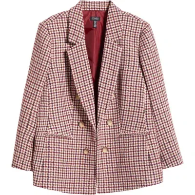 Jones New York Houndstooth Faux Double Breasted Blazer In Bordeaux Multi