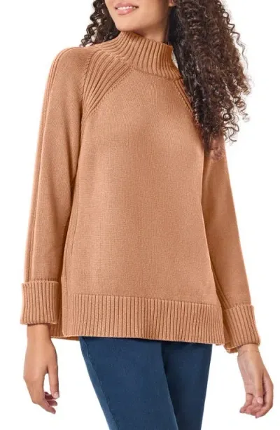 Jones New York Mock Neck Cotton Blend Sweater In Caramel