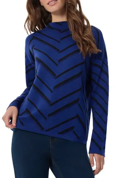 Jones New York Mock Neck Long Sleeve Jacquard Sweater In Sapphire/jones Black