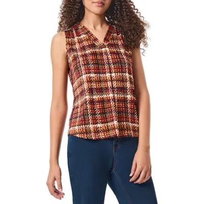 Jones New York Plaid Sleeveless Knit Top In Bordeaux M