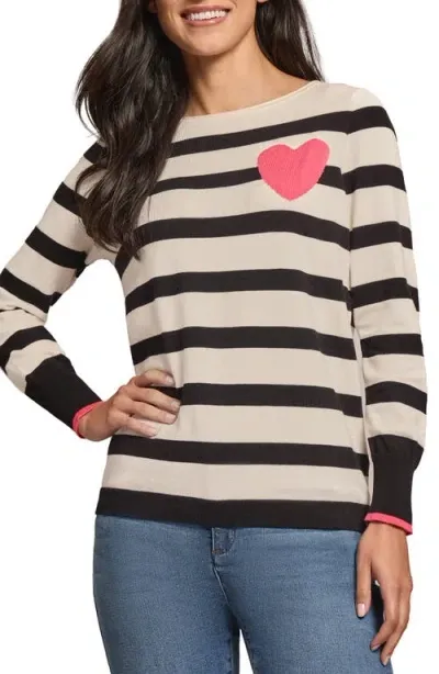 Jones New York Stripe Heart Boat Neck Sweater In Jones White Multi