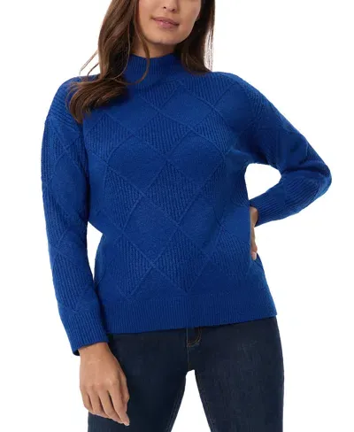 Jones New York Women's Diamond-stitch Mock-neck Sweater In Sapphire