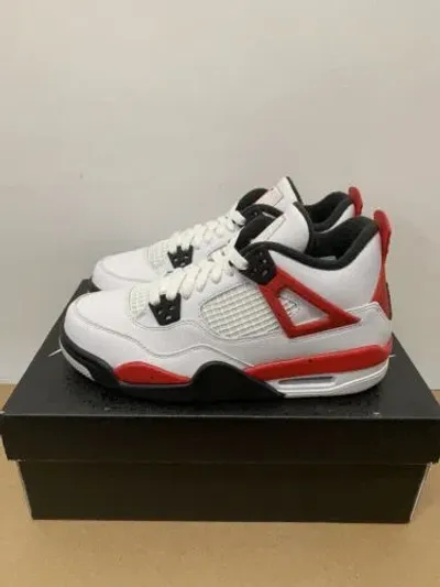 Pre-owned Jordan 4 Retro Gs Red Cement 408452-161 Weiss Rot Schwarz Unisex Sneaker Freizeit