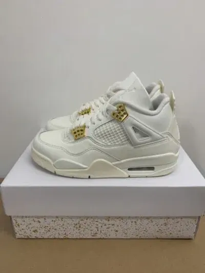 Pre-owned Jordan 4 Retro W Metallic Gold Aq9129-170 Weiss Gold Unisex Sneaker Freizeit