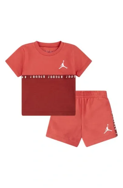 Jordan Babies'  Jumpman Blocked Taping French Terry T-shirt & Shorts Set In Lobster