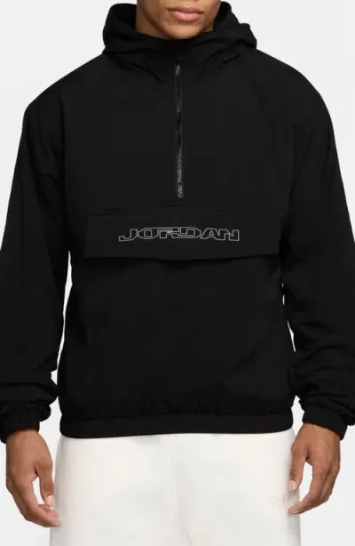 Jordan Mvp Hooded Nylon Anorak In Black/black