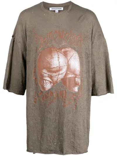 Jordanluca Graphic-print Distressed-effect T-shirt In Brown