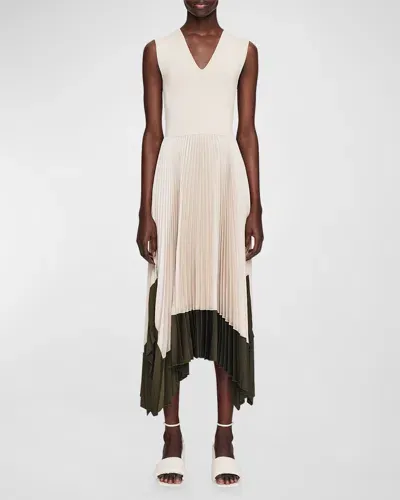 Joseph Dura Pleated Handkerchief Midi Dress In Oat Combo