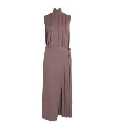 Joseph Pleated Folie Midi Dress In Brown