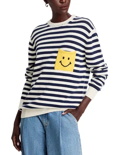 Joshua Sanders Striped Smiley Pocket Crewneck Sweater In Blau