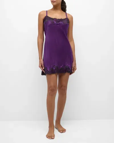 Josie Natori Lolita Scalloped Silk Chemise In Imperial Purple With Ash Black