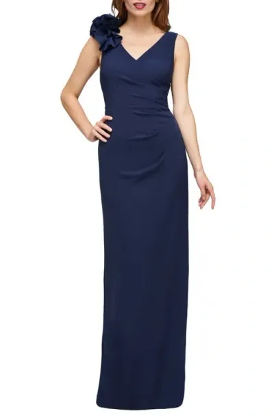 Js Collections Anais Sleeveless Column Gown In Deep Navy