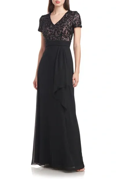 Js Collections Eliana Sequin Mesh Bodice A-line Gown In Black/blush