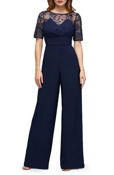 Js Collections Ida Sequin Detail Palazzo Jumpsuit In Navy