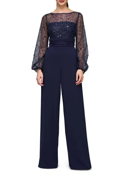 Js Collections Raelynn Embellished Long Sleeve Wide Leg Jumpsuit In Deep Navy