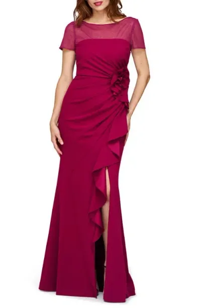 Js Collections Rosette Detail Mermaid Gown In Beet Red