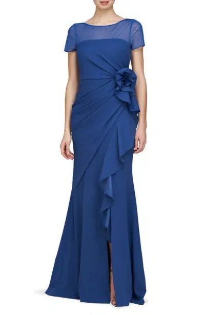 Js Collections Rosette Detail Mermaid Gown In Blue Quartz