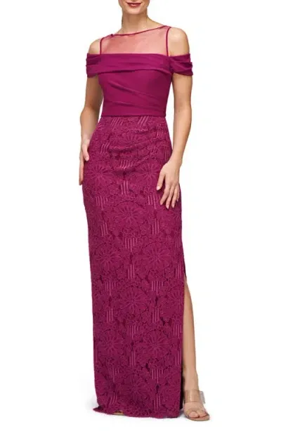 Js Collections Shiloh Lace Column Gown In Dark Fuchsia