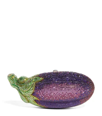 Judith Leiber Crystal Embellished Eggplant Clutch In Silver Iris Multi