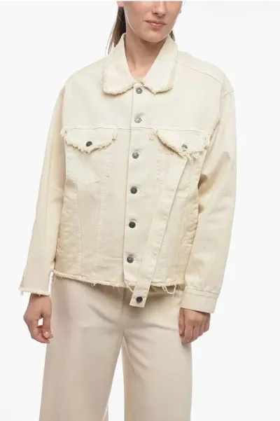 Julfer Dropped Shoulder Denim Jacket With Fringed Detail In Neutral