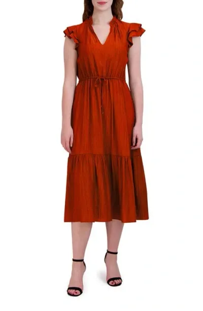 Julia Jordan Ruffle Sleeve Midi Dress In Deep Orange