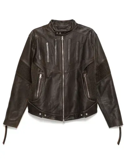 Juntae Kim Panelled Leather Jacket In Brown