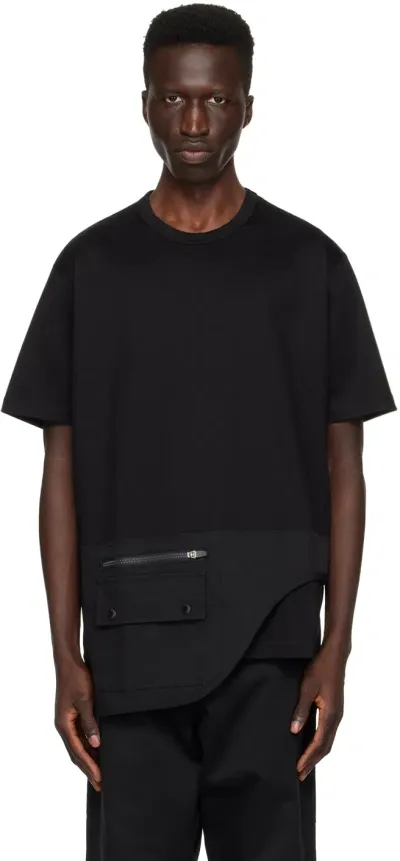 Junya Watanabe Paneled Cotton Jersey T-shirt In Black