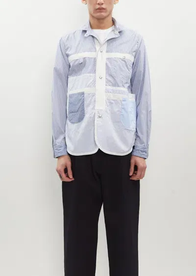 Junya Watanabe Cotton Stripe X Check Shirt In White / Sax