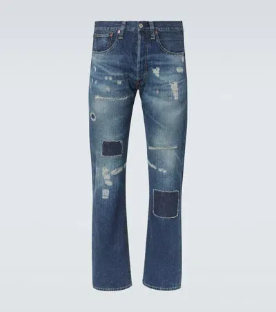 Junya Watanabe Distressed Straight Jeans In Blau