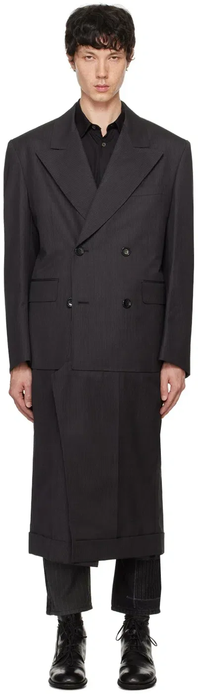 Junya Watanabe Gray Wool Stripe Coat In Charcoal