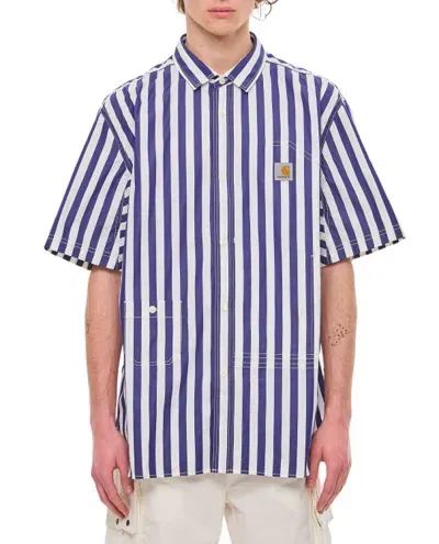 Junya Watanabe Short Sleeve Stripes Shirt In Blue